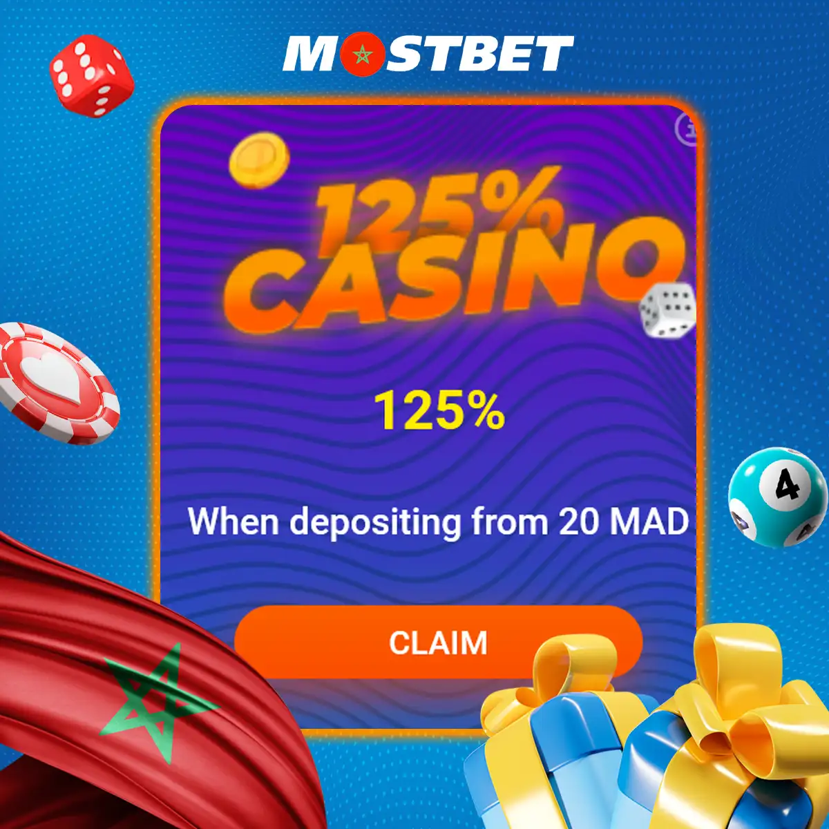احصل على مكافأة كازينو بنسبة 125% على إيداعك الأول في Mostbet في المغرب